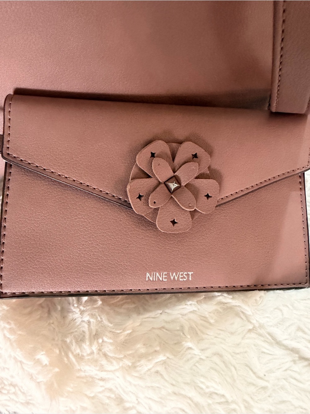 Nine West Mauve Floral Applique Crossbody Bag